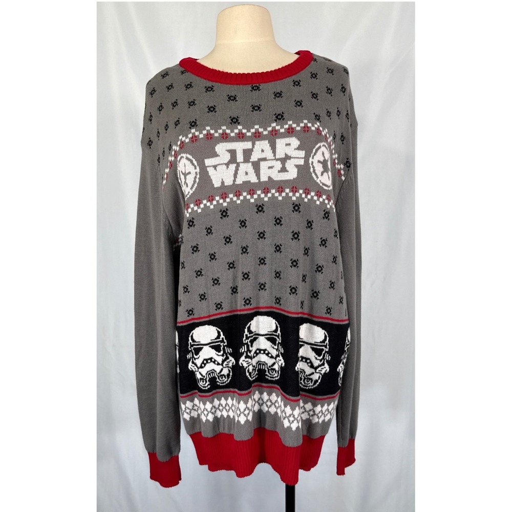 Star Wars Mens XXL Ugly Christmas Sweater Stormtrooper Galactic Empire Gray Red